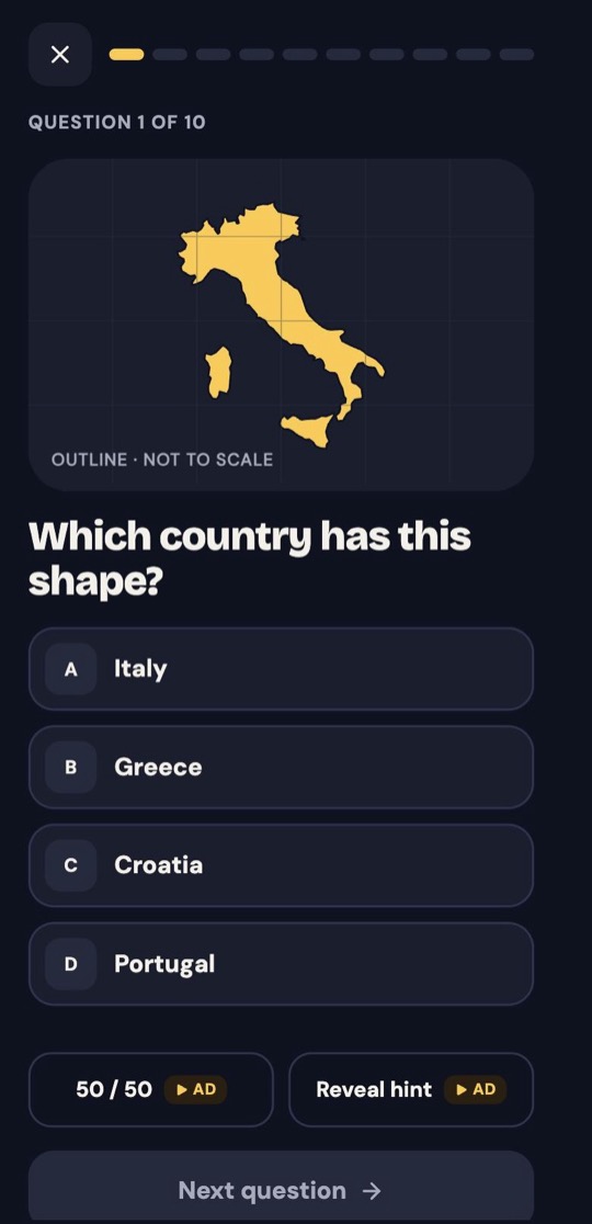 A question: which country has this shape? Italy, Greece, Croatia or Portugal